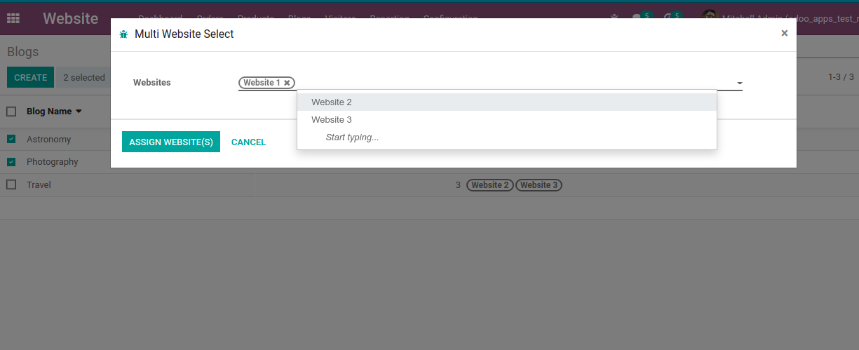 Multi website selection for product